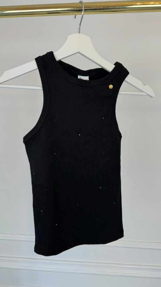 Top con Cristales Rib "Blush" - NEGRO.