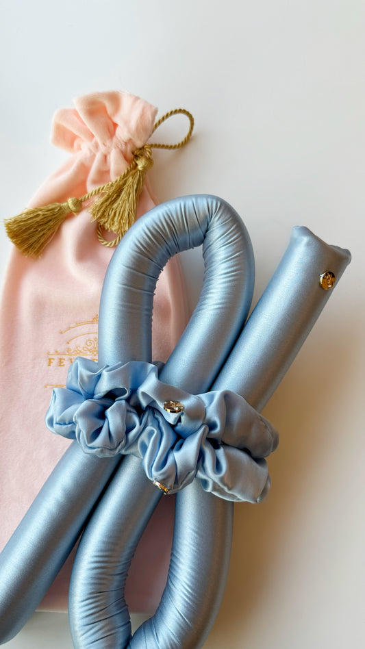 Rizadora XXL BLOWOUT sin Calor, elásticos en Seda Natural Azul Bebé