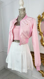 Cropped Lightweight 'Foil-Like' Bomber Jacket - Baby Pink Cropped Lightweight 'Foil-Like' Bomber Jacket - Baby Pink