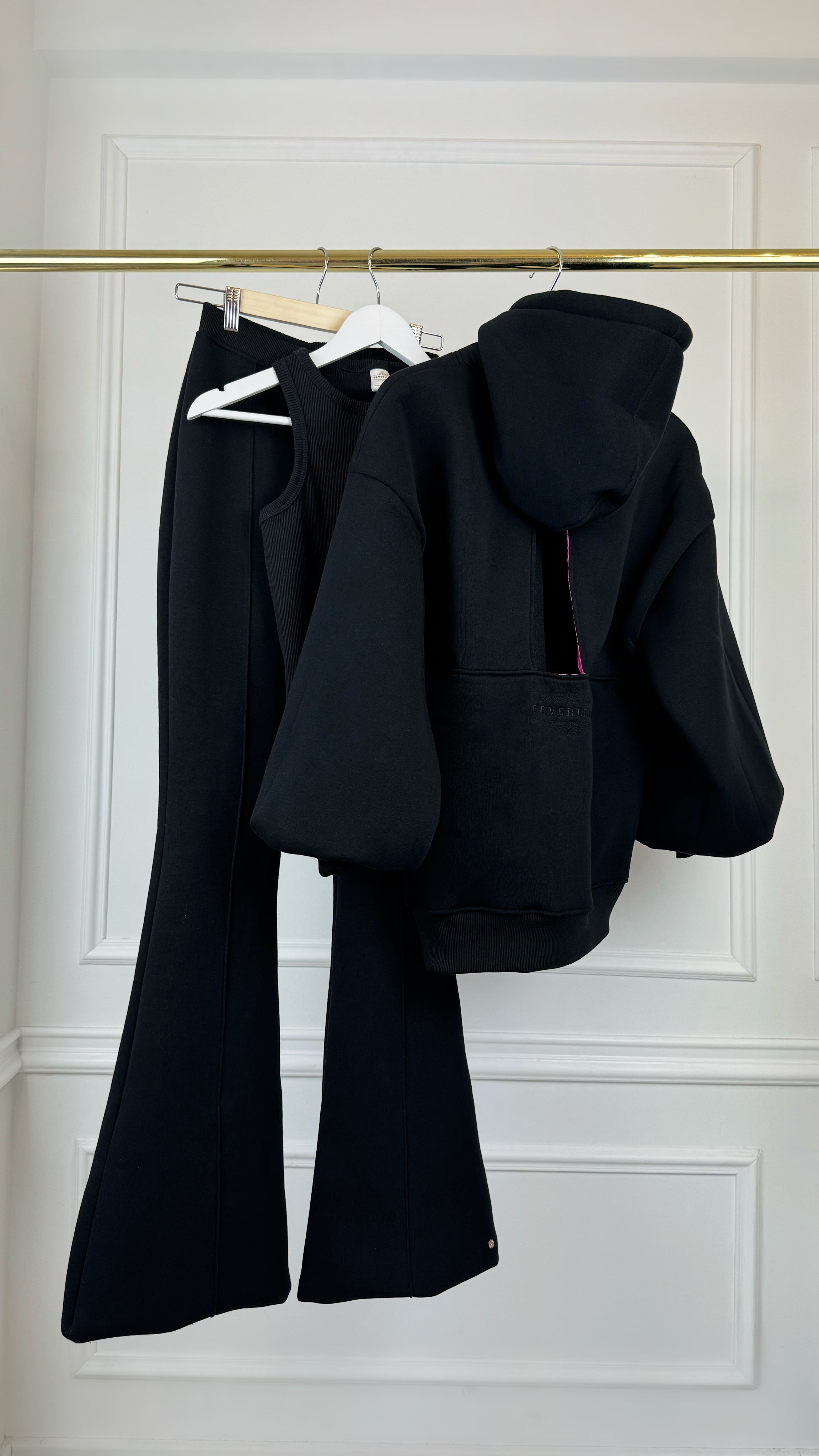 3 PIECE SET "Blush" HOLE BACK SWEATSHIRT + FLARE PANTS + Top - 4 VARIATIONS OF COLORS 3 PIECE SET "Blush" HOLE BACK SWEATSHIRT + FLARE PANTS + Top - 4 VARIATIONS OF COLORS
