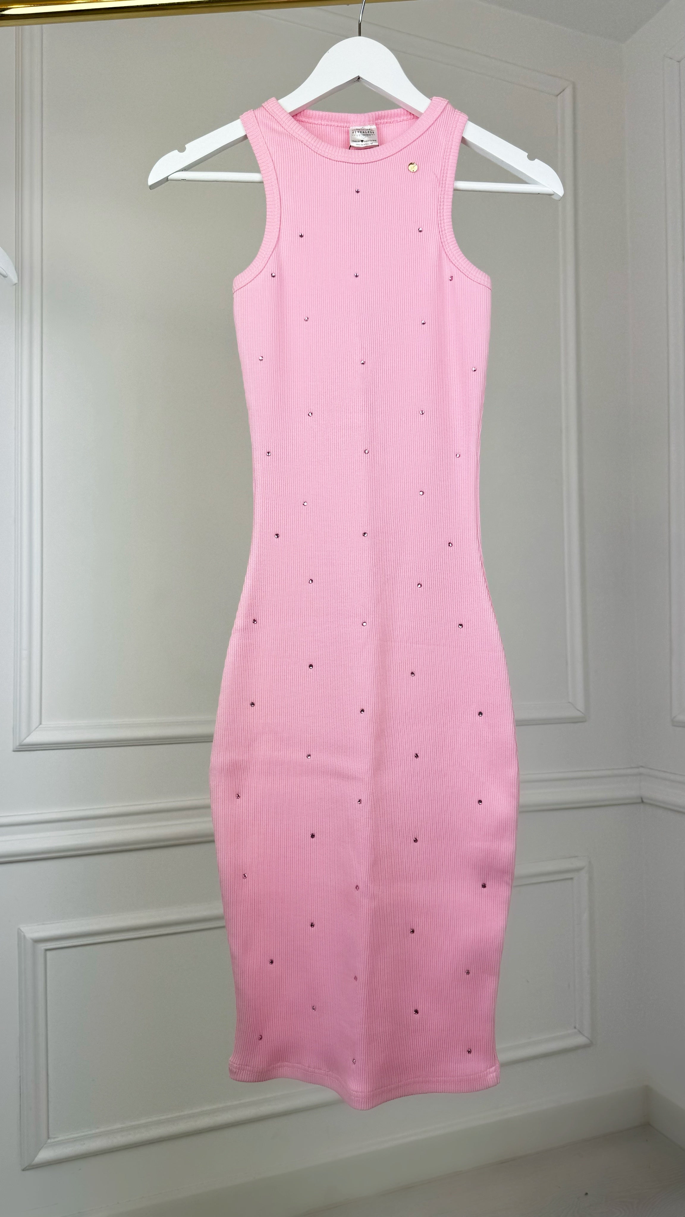 Rochie cu CRISTALE MIDI din Rib - ALB Rochie cu CRISTALE MIDI din Rib - ALB