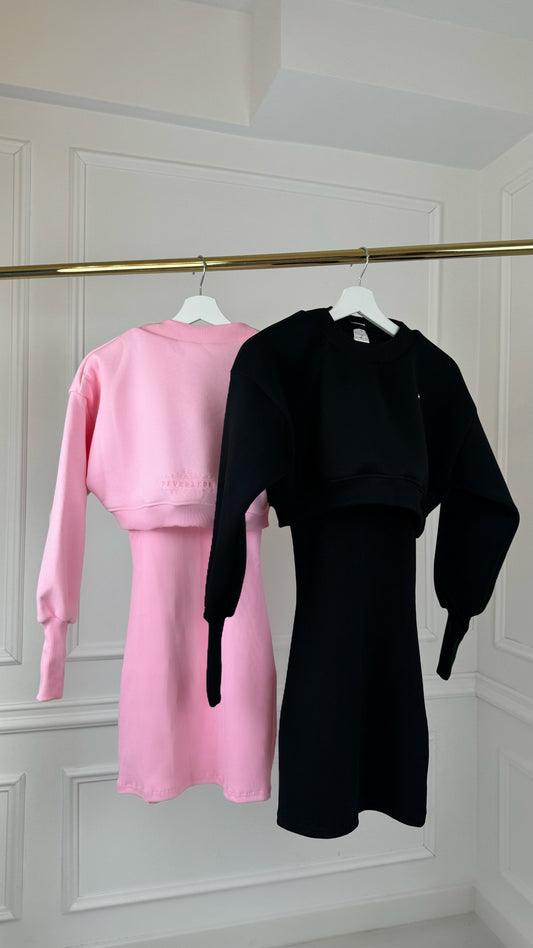 SET 2 Cropped Blouse + Rochie din Rib SCURTĂ - 4 VARIAȚII de CULORI