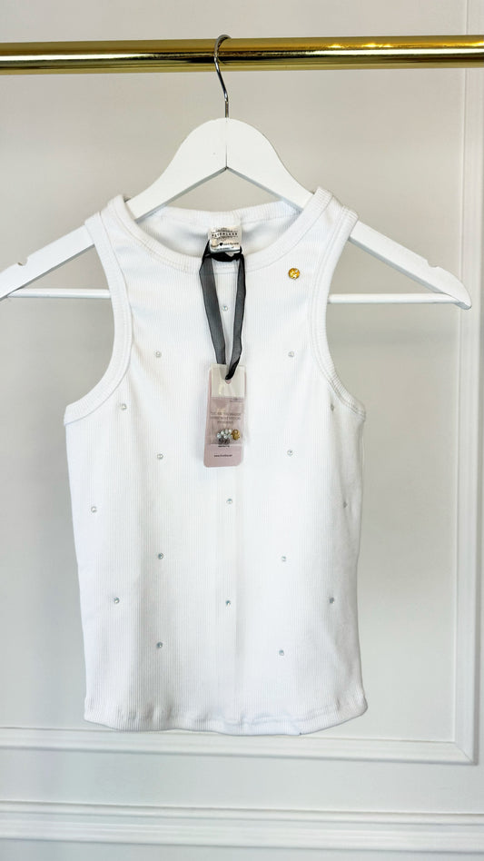 Top con Cristales Rib "Blush" - BLANCO.