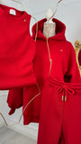 3-piece SET "Blush" Open Back Hoodie + Straight Pants + Top - RED 3-piece SET "Blush" Open Back Hoodie + Straight Pants + Top - RED