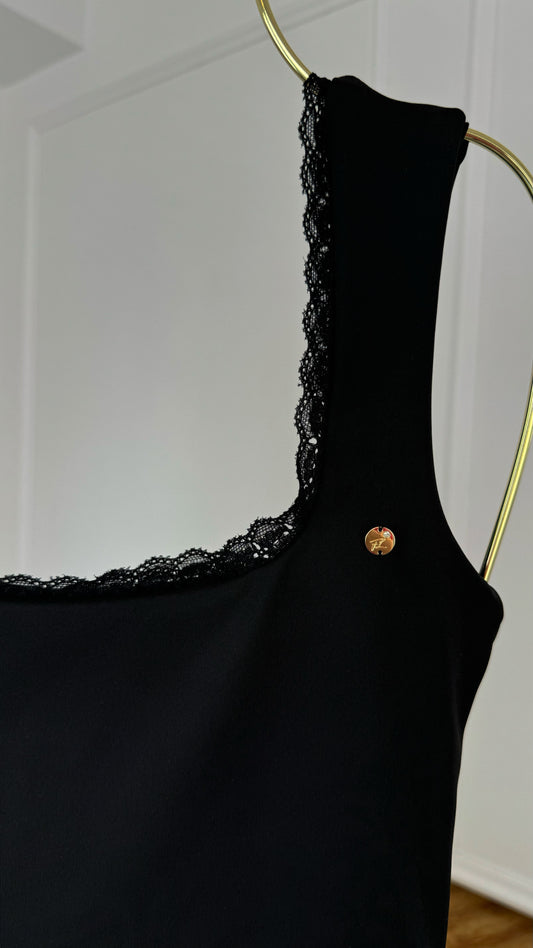 Shaping Elastic Bodysuit "Hera" with Lace - Black