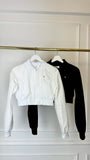 Cropped Lightweight 'Foil-Like' Bomber Jacket - White Cropped Lightweight 'Foil-Like' Bomber Jacket - White