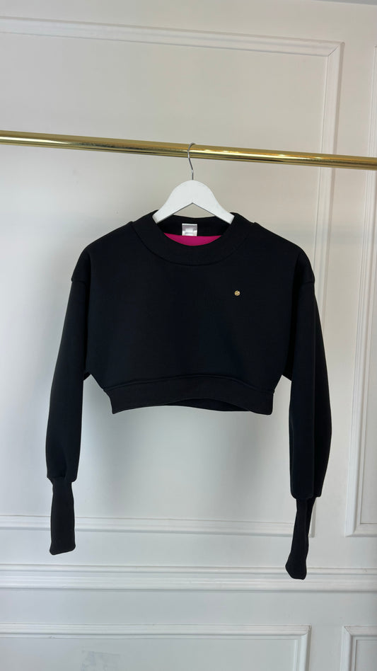 Bluză BLUSH cu Satin la interior Cropped NEGRU