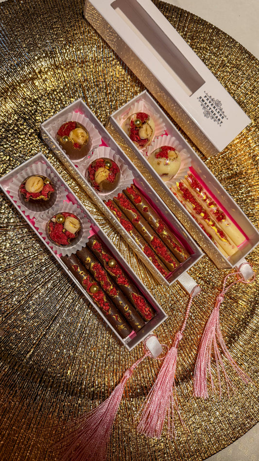 Cutie cu 1 Sertar 5 Praline Dom + Sticks din Ciocolatǎ Belgiană