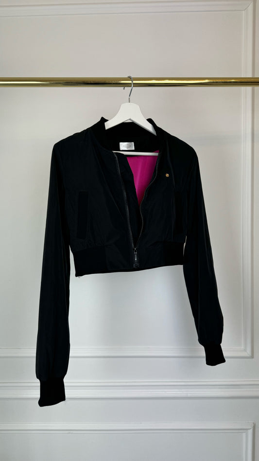 Cropped Lightweight 'Foil-Like' Bomber Jacket - Black