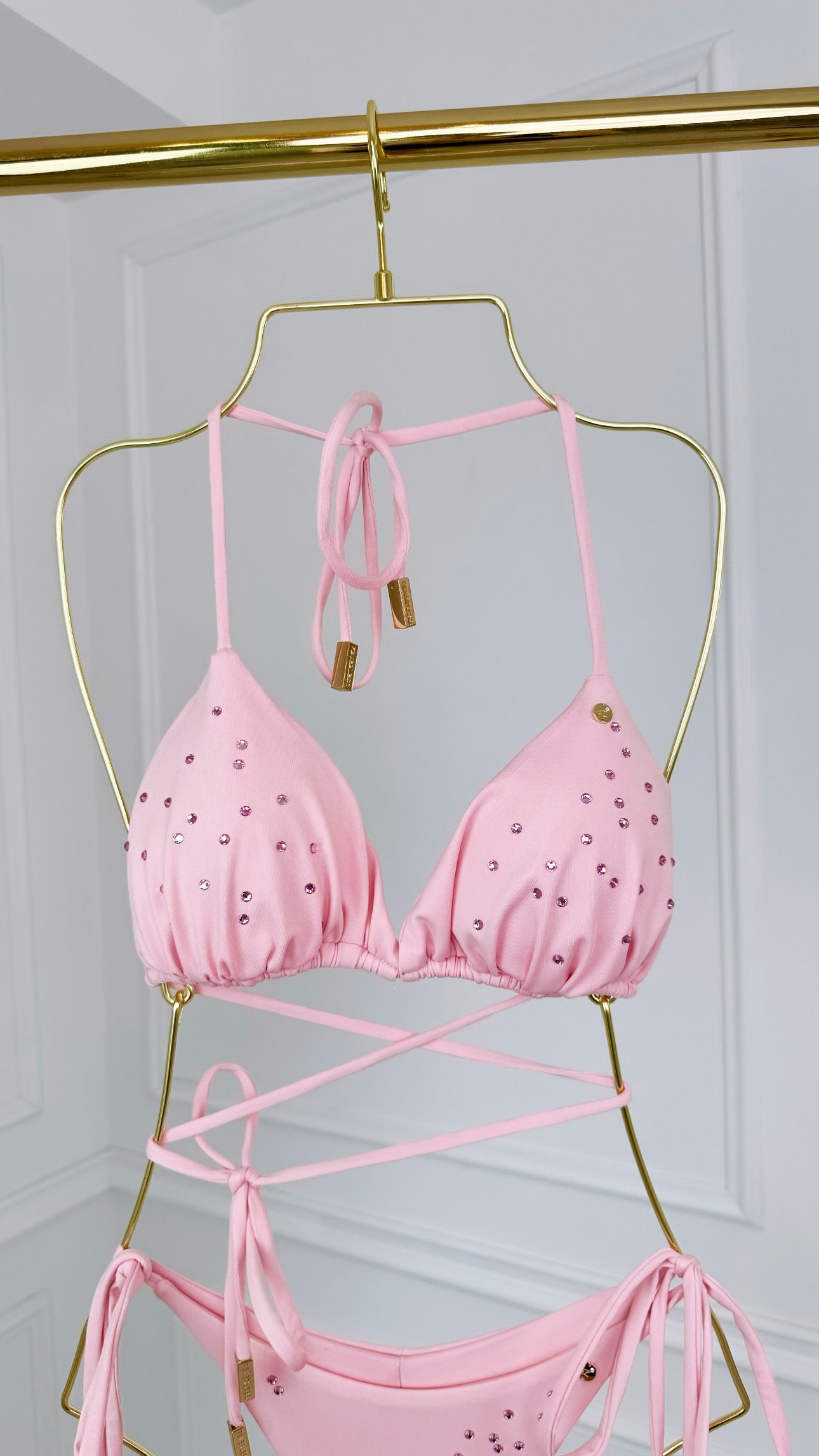 Blush Pink Crystal Triangle Bikini Top with Removable Cups Blush Pink Crystal Triangle Bikini Top with Removable Cups