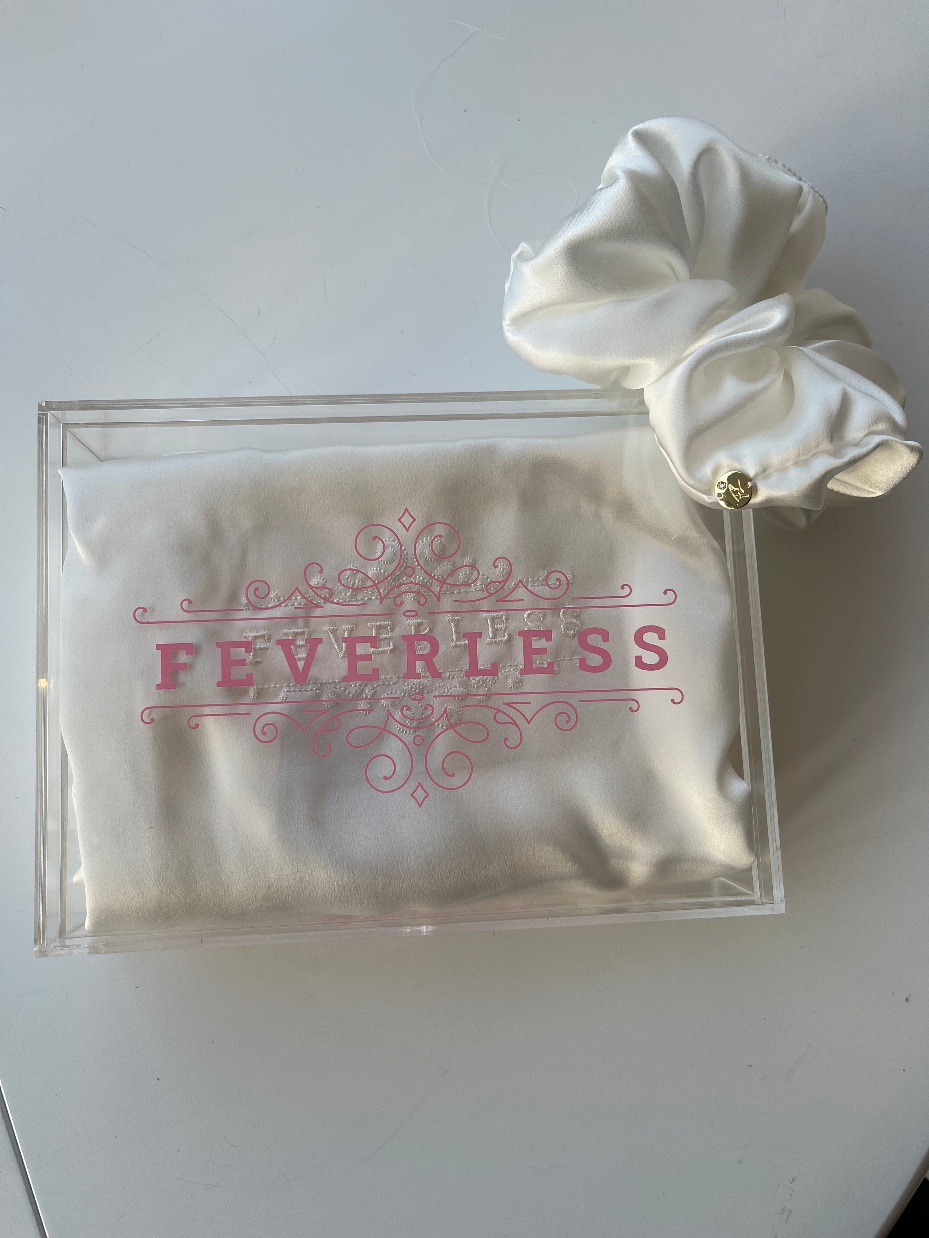 Funda de almohada bordada FeverLess de Seda Natural Mulberry con cierre oculto, color blanco Funda de almohada bordada FeverLess de Seda Natural Mulberry con cierre oculto, color blanco