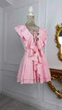Rochie elasticǎ ALEXIS cu Volane print BLUSH PINK Rochie elasticǎ ALEXIS cu Volane print BLUSH PINK