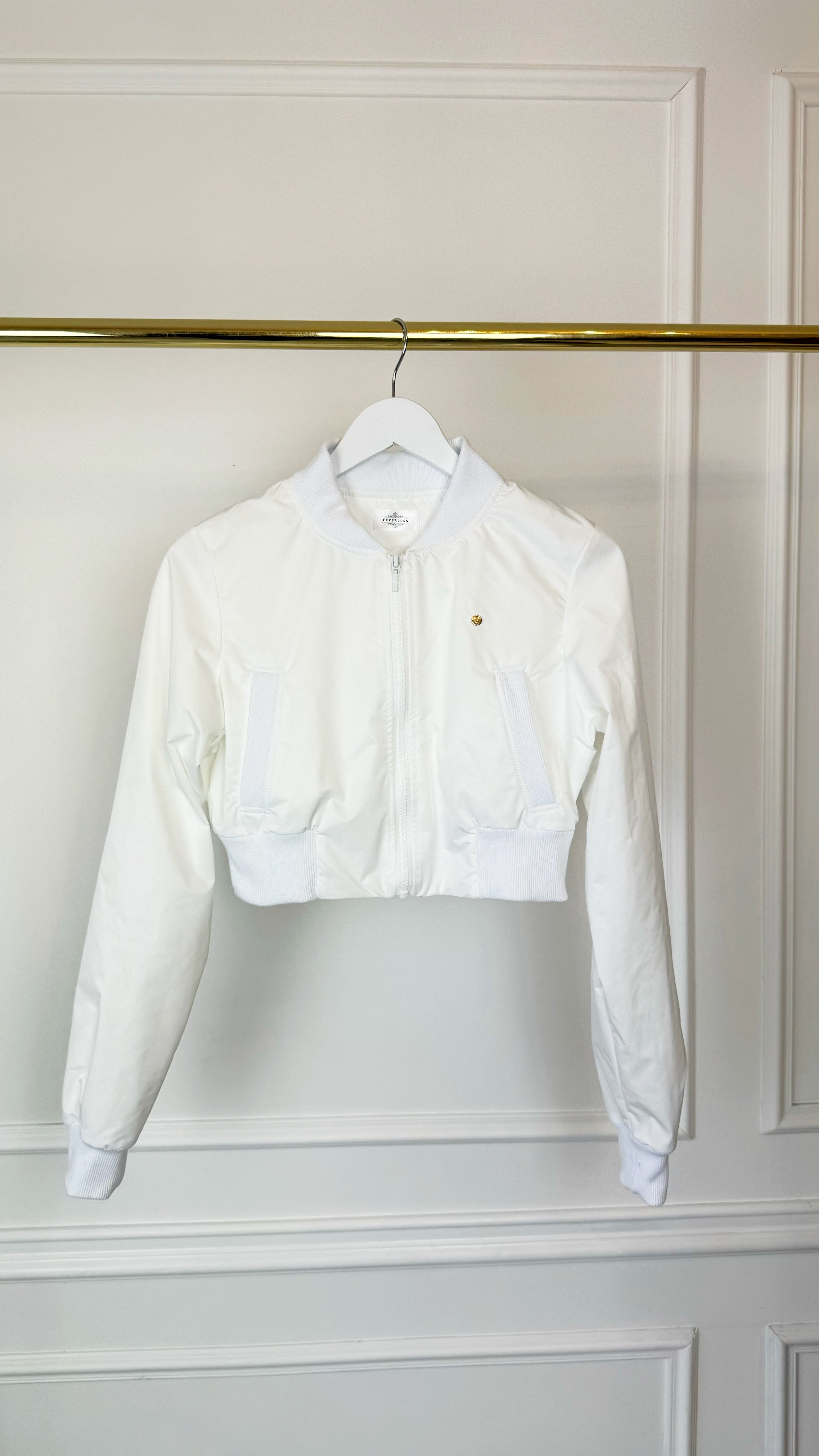 Cropped Lightweight 'Foil-Like' Bomber Jacket - White Cropped Lightweight 'Foil-Like' Bomber Jacket - White
