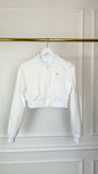Cropped Lightweight 'Foil-Like' Bomber Jacket - White Cropped Lightweight 'Foil-Like' Bomber Jacket - White