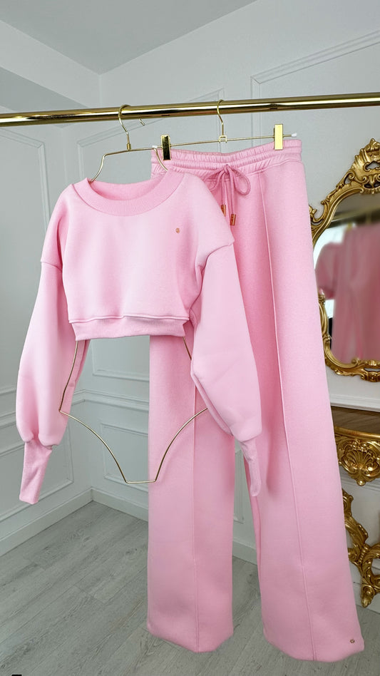 Set 2 Piese Bluză " ERIA 500 " Cropped + Pantaloni Drepți BABY PINK