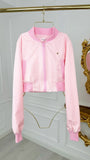 Cropped Lightweight 'Foil-Like' Bomber Jacket - Baby Pink Cropped Lightweight 'Foil-Like' Bomber Jacket - Baby Pink