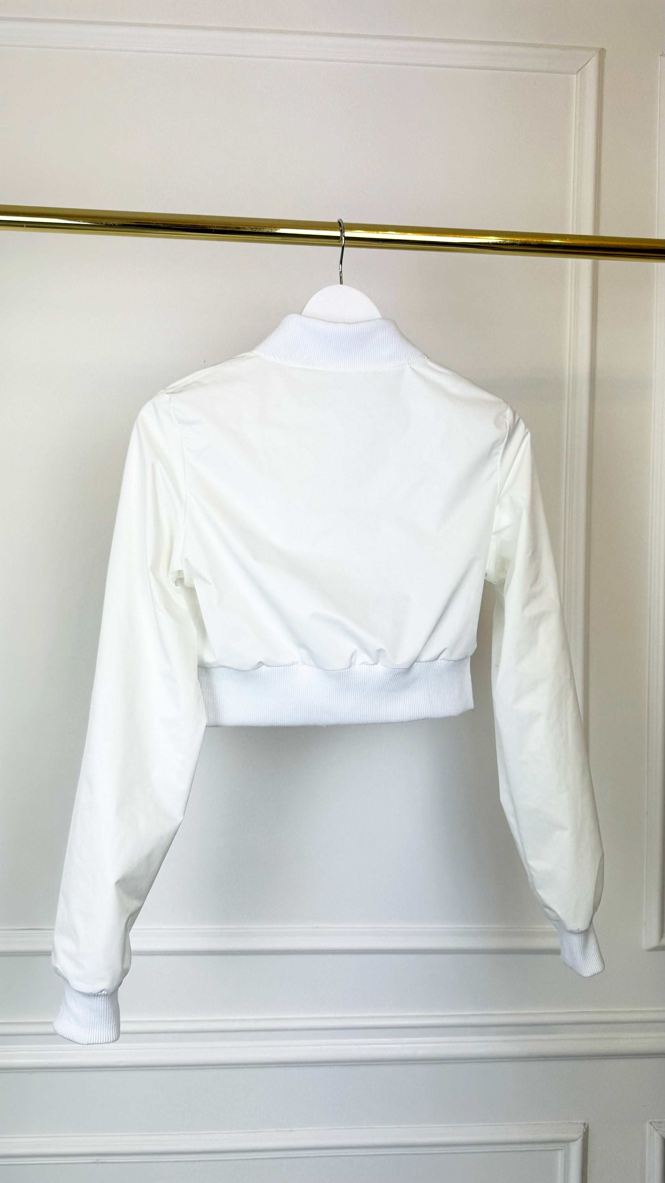 Cropped Lightweight 'Foil-Like' Bomber Jacket - White Cropped Lightweight 'Foil-Like' Bomber Jacket - White