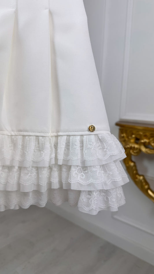 Fustă scurtă Tennis cu pantalon ascuns și volane ALB