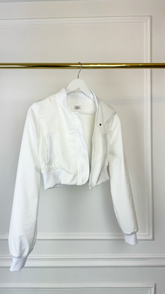 Bunda bomber „fóliového typu“ z šusťáku, KRÁTKÁ, BÍLÁ