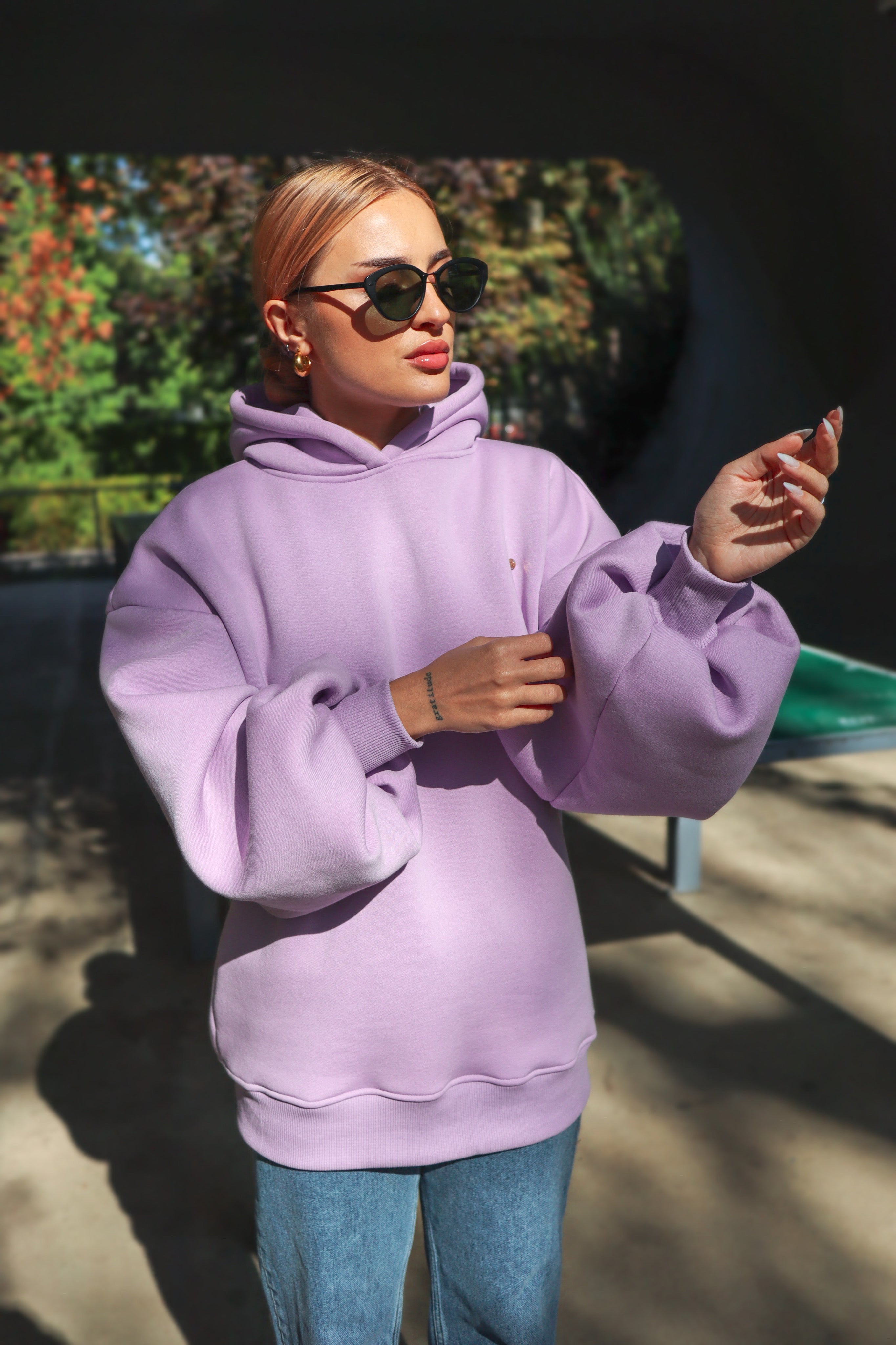"Blush" Hoodie with Open Back and Bell Sleeves PURPLE "Blush" Hoodie with Open Back and Bell Sleeves PURPLE