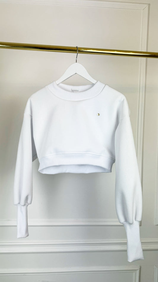 Bluză ERIA 330 cu Satin la interior Cropped ALB