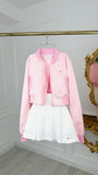 Cropped Lightweight 'Foil-Like' Bomber Jacket - Baby Pink Cropped Lightweight 'Foil-Like' Bomber Jacket - Baby Pink