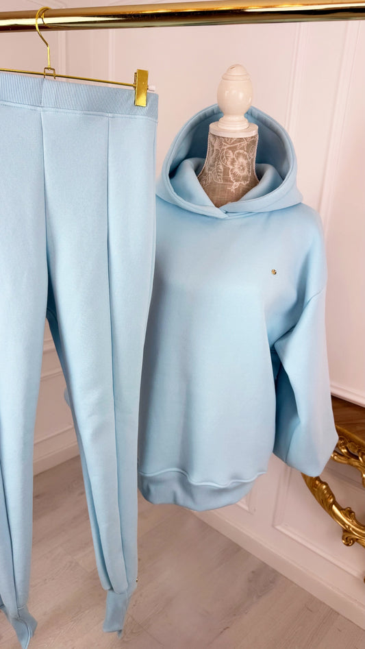 SET 2 Piezas Sudadera "Blush" Espalda Abierta + Pantalones Acampanados - BABY BLUE