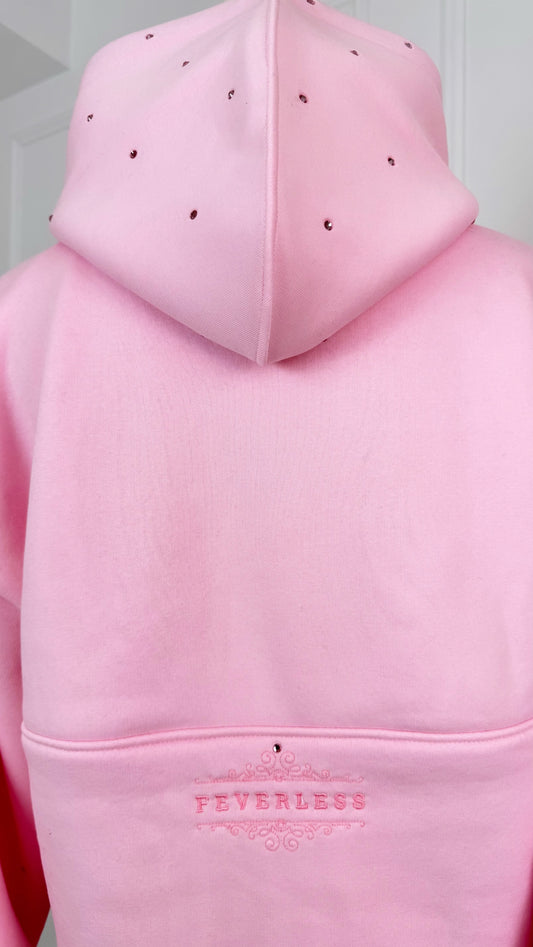 Hoodie "Blush" CRYSTALS with UNCUT design and bell sleeves RED