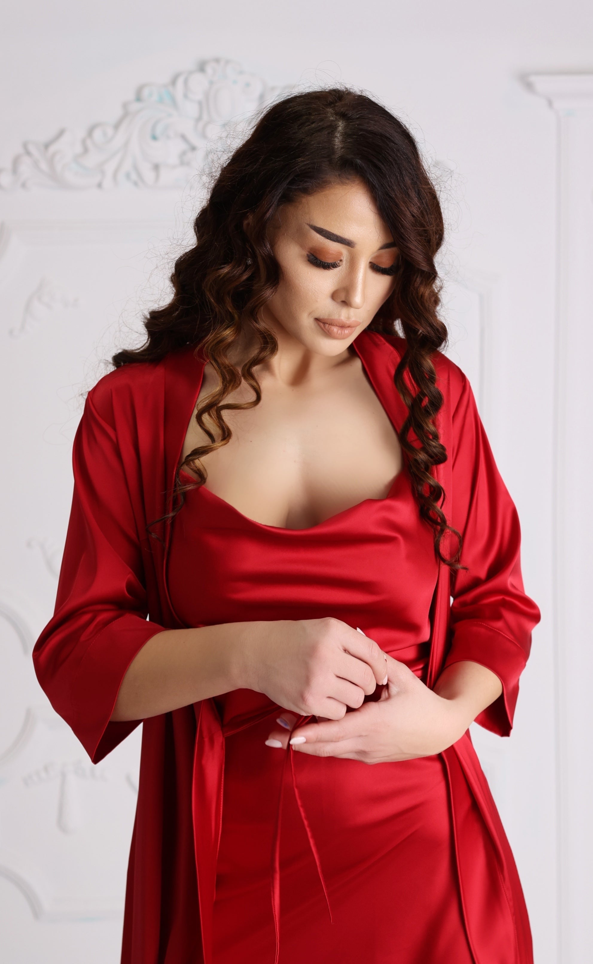 OUTLET SHORT Satin Wave Robe Red OUTLET SHORT Satin Wave Robe Red