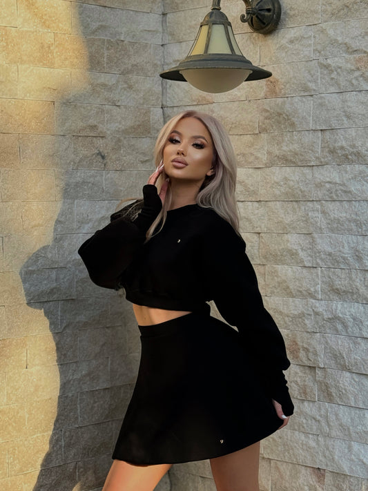 Bluză BLUSH cu Satin la interior Cropped NEGRU