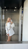 Cropped Lightweight 'Foil-Like' Bomber Jacket - White Cropped Lightweight 'Foil-Like' Bomber Jacket - White