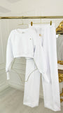 2-Piece Set "Blush" Cropped Blouse + Straight-Leg Pants White 2-Piece Set "Blush" Cropped Blouse + Straight-Leg Pants White