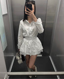 Camisa de algodón W. con volantes y encaje Blanco Camisa de algodón W. con volantes y encaje Blanco