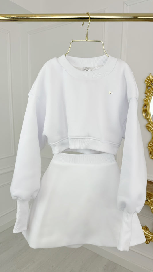 2-Piece Set Blouse "Blush" Cropped + Semi-Flared Skirt WHITE.