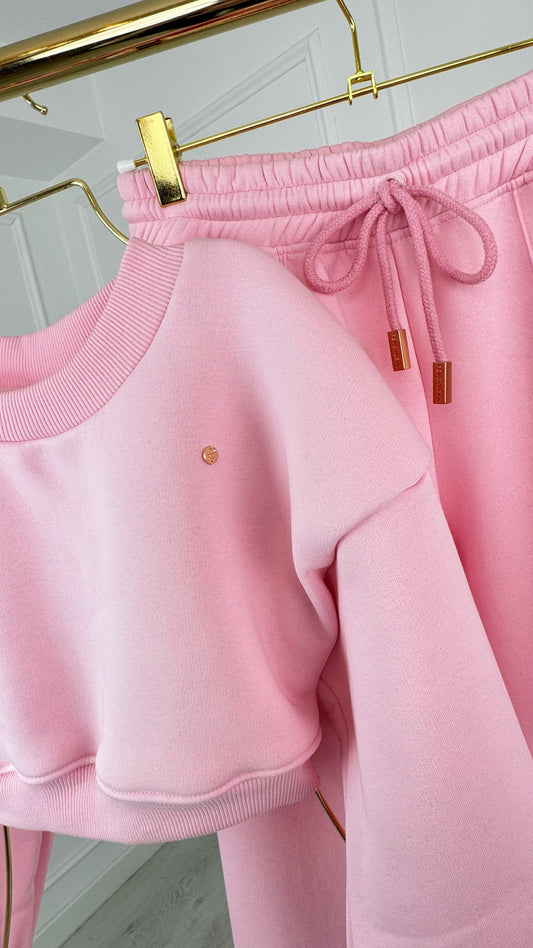 Set 2 Piese Bluză " ERIA 500 " Cropped + Pantaloni Drepți BABY PINK