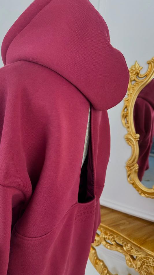 Hoodie "Blush" with open back and bell sleeves BURGUNDY