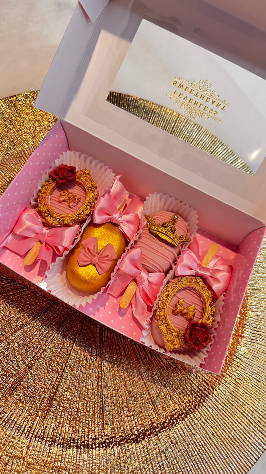 Cutie ROZ 4 "Cakesicles" Decor Premium îmbrăcate în Ciocolatǎ Belgianǎ Callebaut