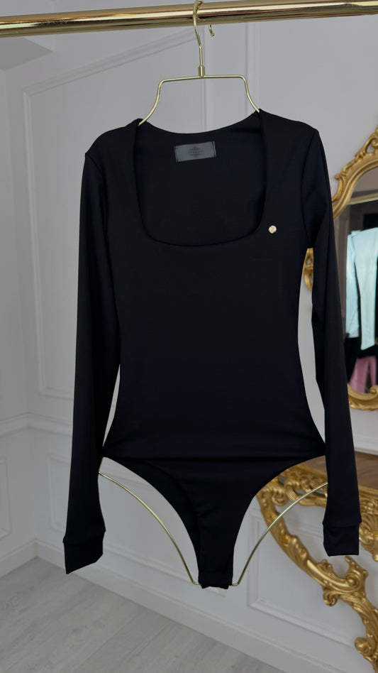 Body elastic modelator "Hera" cu mânecă lungă NEGRU