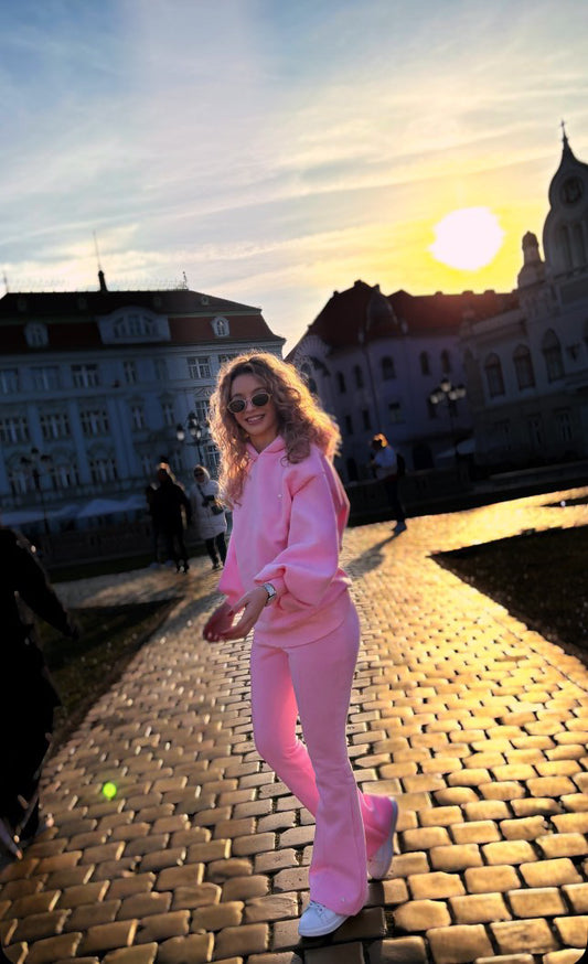 SET 2 piese "Blush" Hanorac cu SPATELE GOL + Pantaloni EVAZAȚI - Mocha Mousse