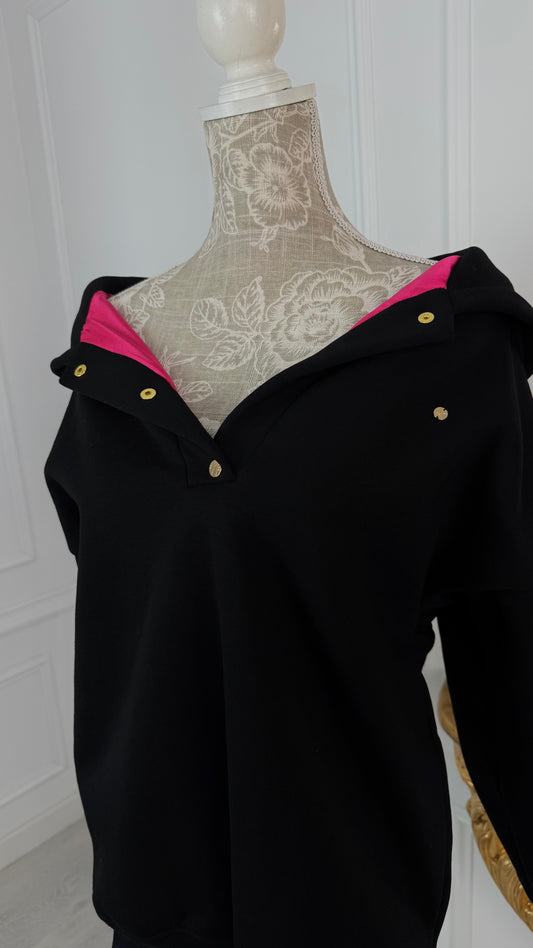 Sudadera 'Blush Snap' con corchetes y satén en el interior - NEGRO