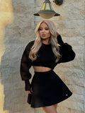 Bluză ERIA 330 cu Satin la interior Cropped NEGRU Bluză ERIA 330 cu Satin la interior Cropped NEGRU