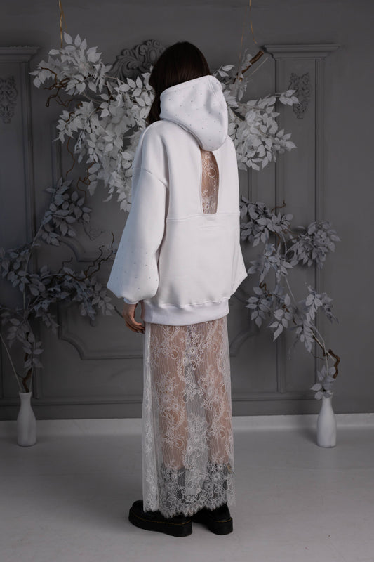 Sudadera Blush con espalda abierta y mangas acampanadas BLANCO