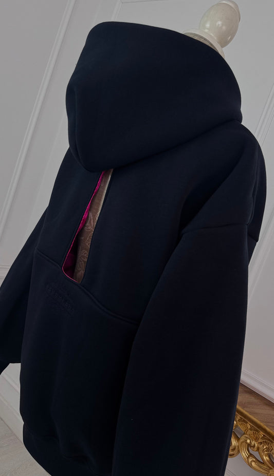 Hanorac " Blush " cu spatele gol și mâneci clopot DARK NAVY BLUE