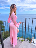 Halat satin Wave lung mânecă lungă evazată Baby Pink Halat satin Wave lung mânecă lungă evazată Baby Pink