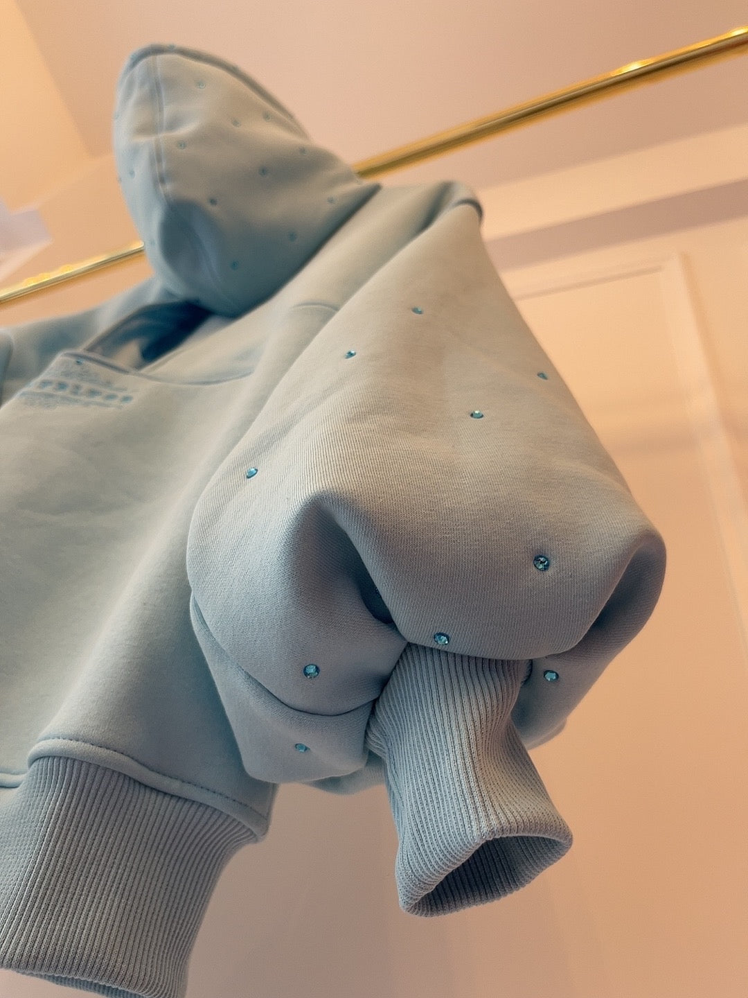 "Blush" CRISTALE sweatshirt with bare back and bell sleeves BABY BLUE "Blush" CRISTALE sweatshirt with bare back and bell sleeves BABY BLUE