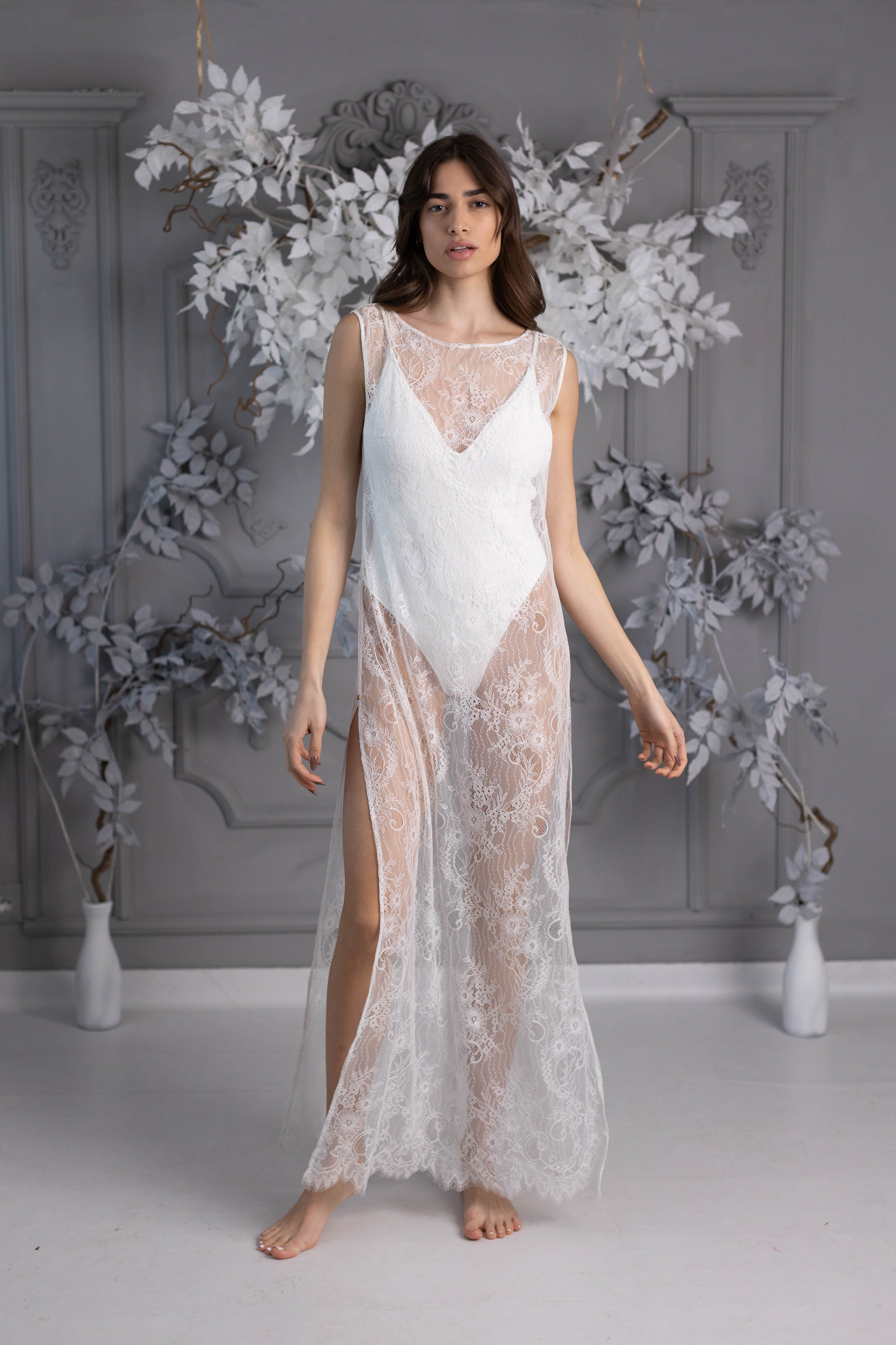 Vestido largo de encaje blanco Vestido largo de encaje blanco