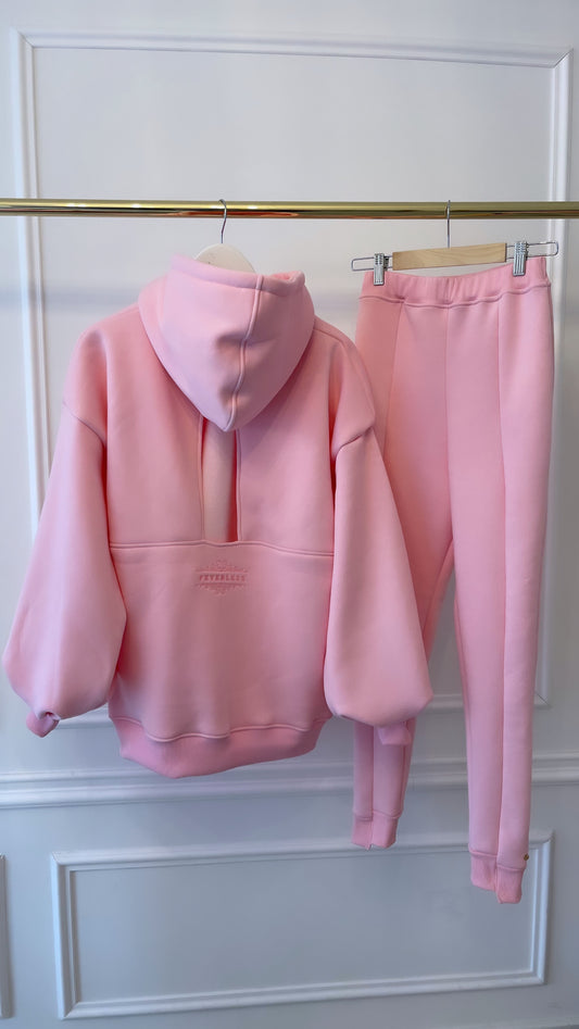2-Piece Set "Blush" Open-Back Hoodie + "Feather" Pants - Baby Pink