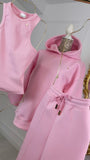 3-piece "Blush" Set Open-Back Hoodie + Straight Pants + Top - BABY PINK 3-piece "Blush" Set Open-Back Hoodie + Straight Pants + Top - BABY PINK