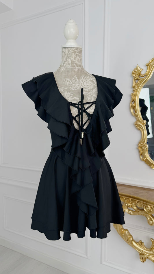Rochie ALEXIS elasticǎ cu Volane  BLACK