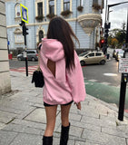 "Blush" Hoodie with Crystal Embellishments, Open Back, and Bell Sleeves in Pink. "Blush" Hoodie with Crystal Embellishments, Open Back, and Bell Sleeves in Pink.